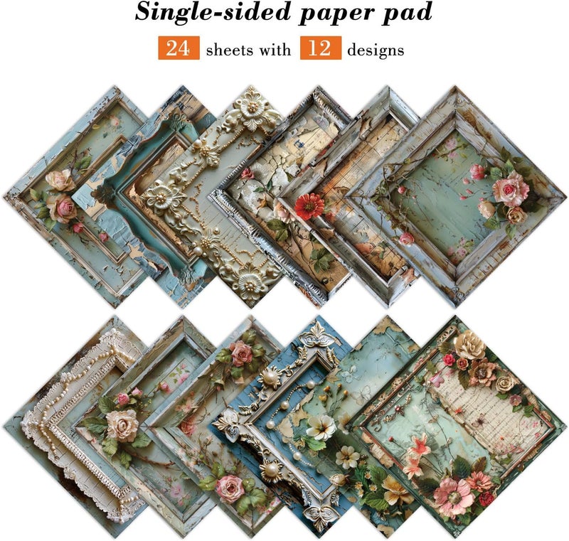 EAMOTOL 6 x 6 In Scrapbook Paper Pad Cardstock,24 Sheets Garden Pattern Design Floral Decorative Decoupage for Photo Album Card Making Folded Supplies Gift Wrapping Junk Journals DIY Crafts - Image 3